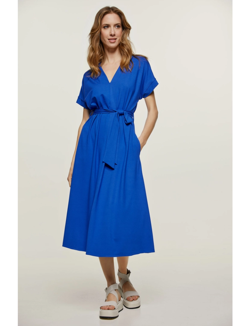 imagem de Royal Blue Jersey Belted Midi vestido5