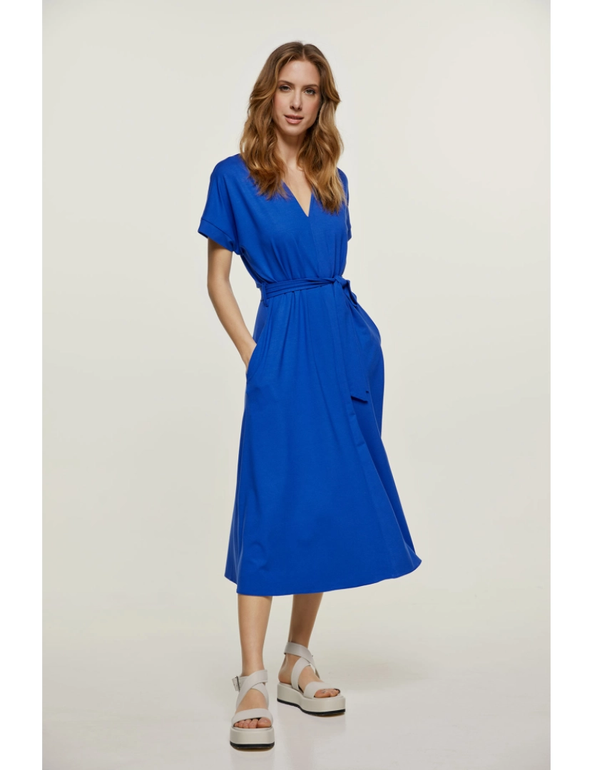 imagem de Royal Blue Jersey Belted Midi vestido7