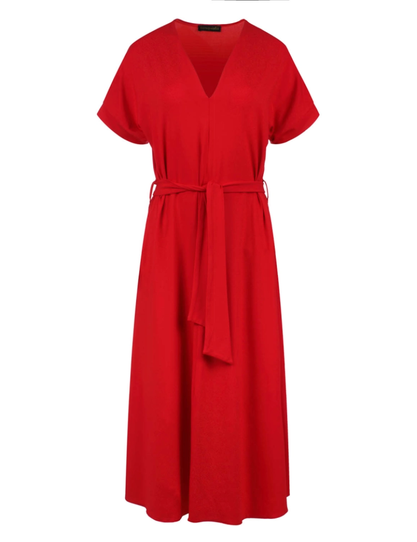 Conquista - Vermelho Jersey Belted Midi vestido