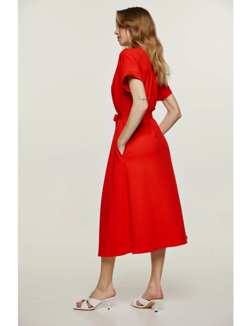 imagem de Vermelho Jersey Belted Midi vestido4