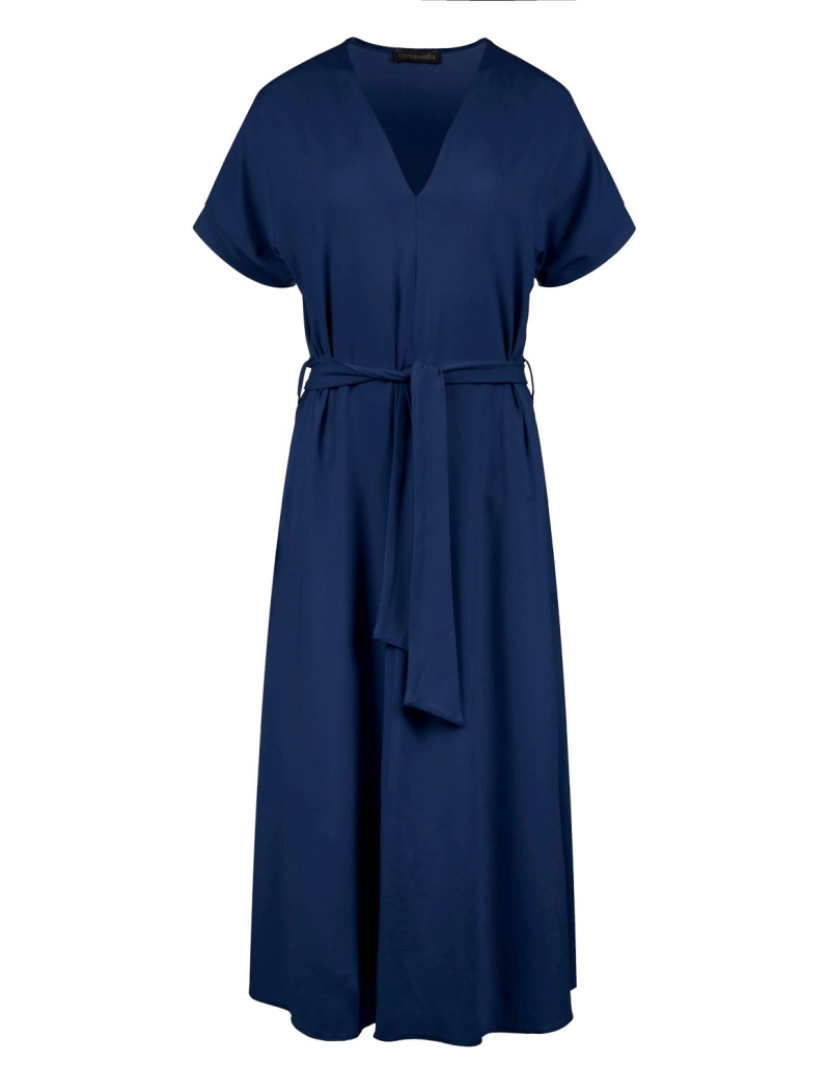 Conquista - Azul Jersey Belted Midi vestido