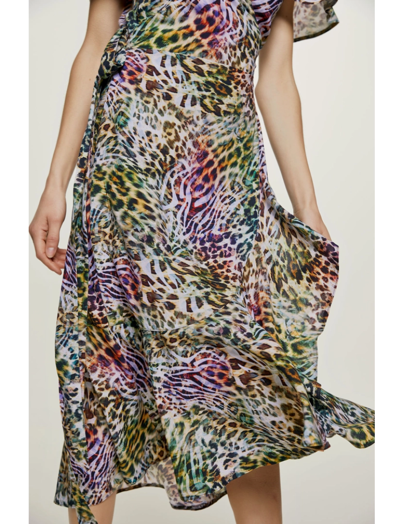 imagem de Animal Print Ruffle detalhe Wrap vestido6