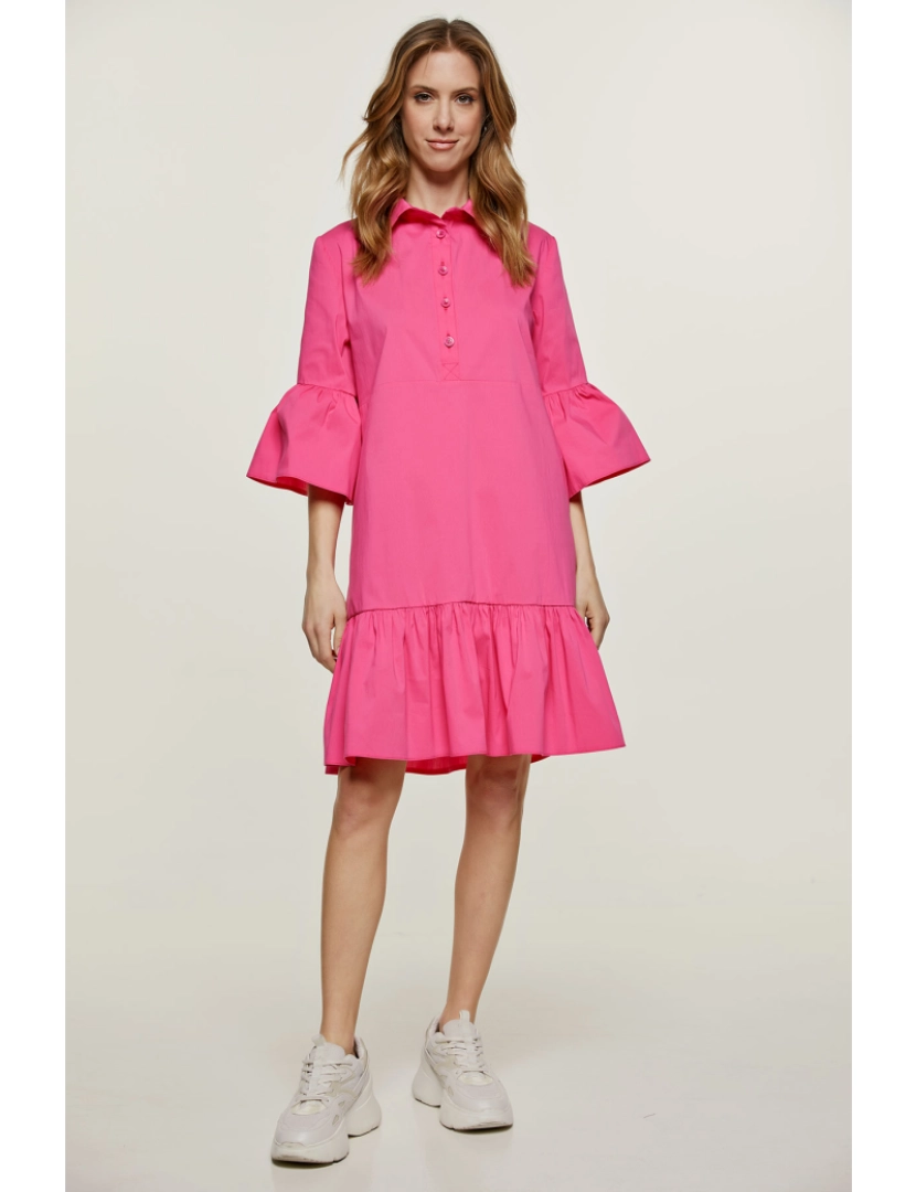 imagem de Fuchsia Bell manga vestido com Ruffle Hem2