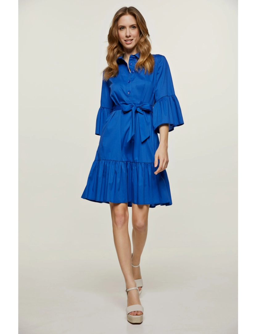 imagem de Royal Blue Bell manga vestido com Ruffle Hem2