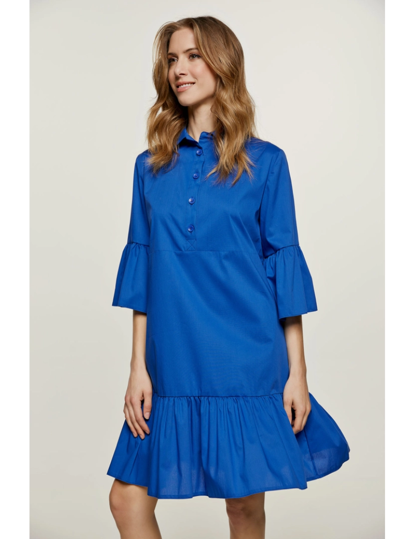 imagem de Royal Blue Bell manga vestido com Ruffle Hem5