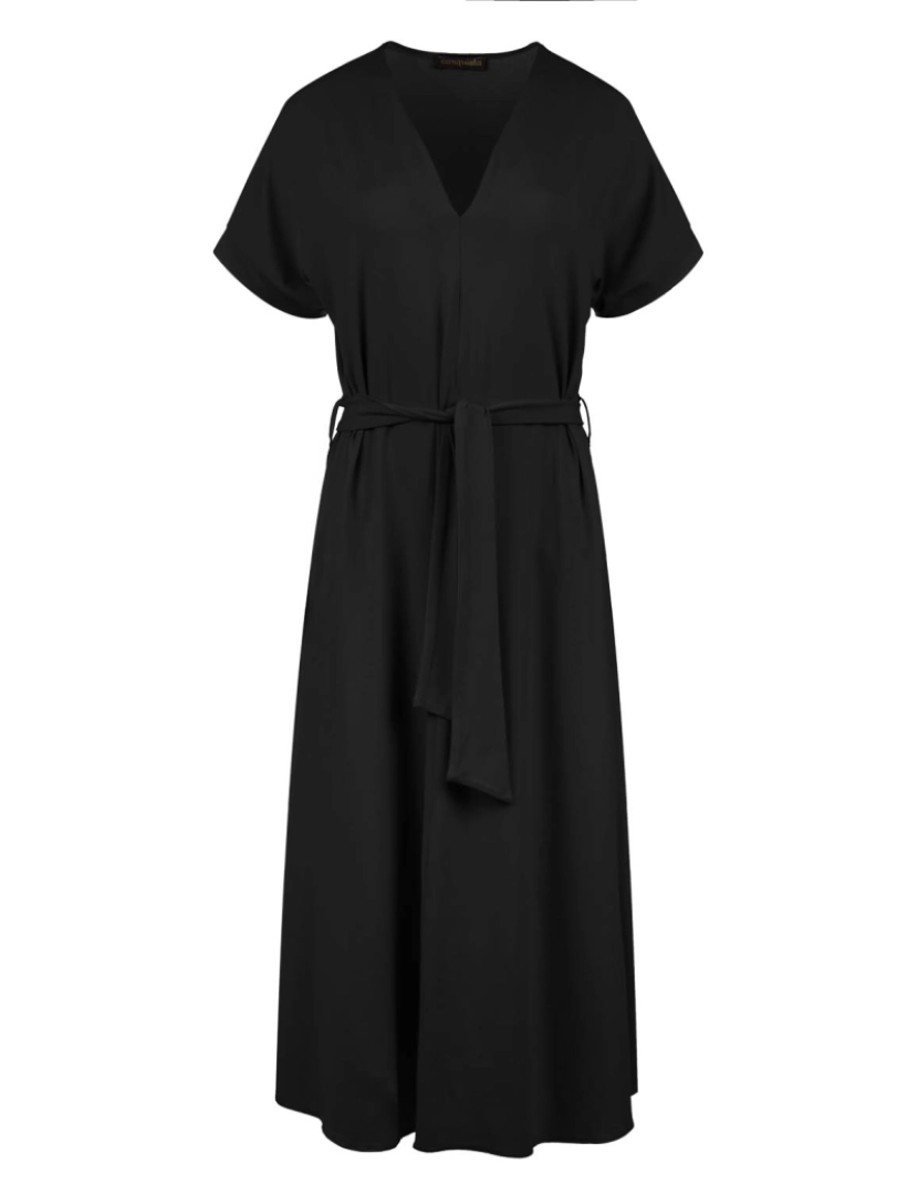 Conquista - Preto Jersey Belted Midi vestido