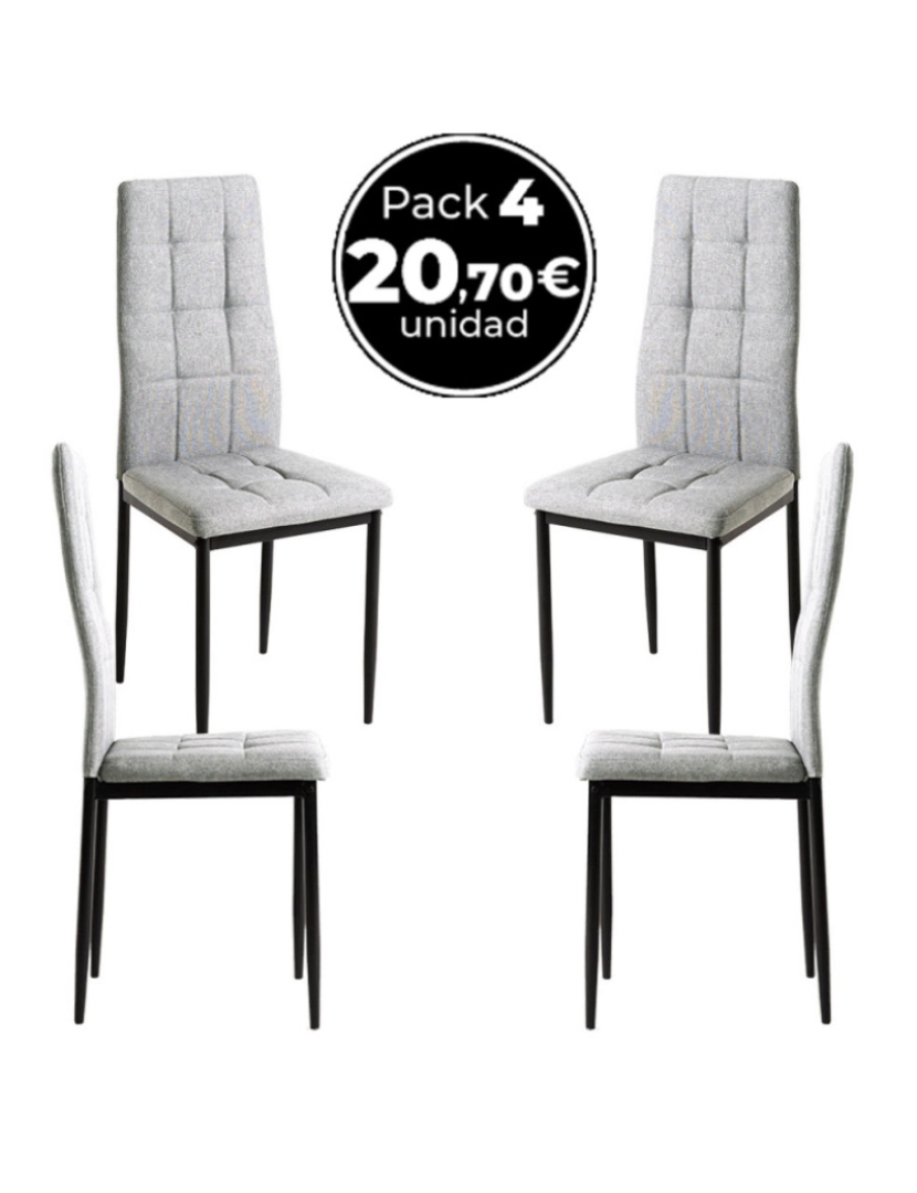 Presentes Miguel - Pack 4 Cadeiras Lan Tecido - Cinza claro