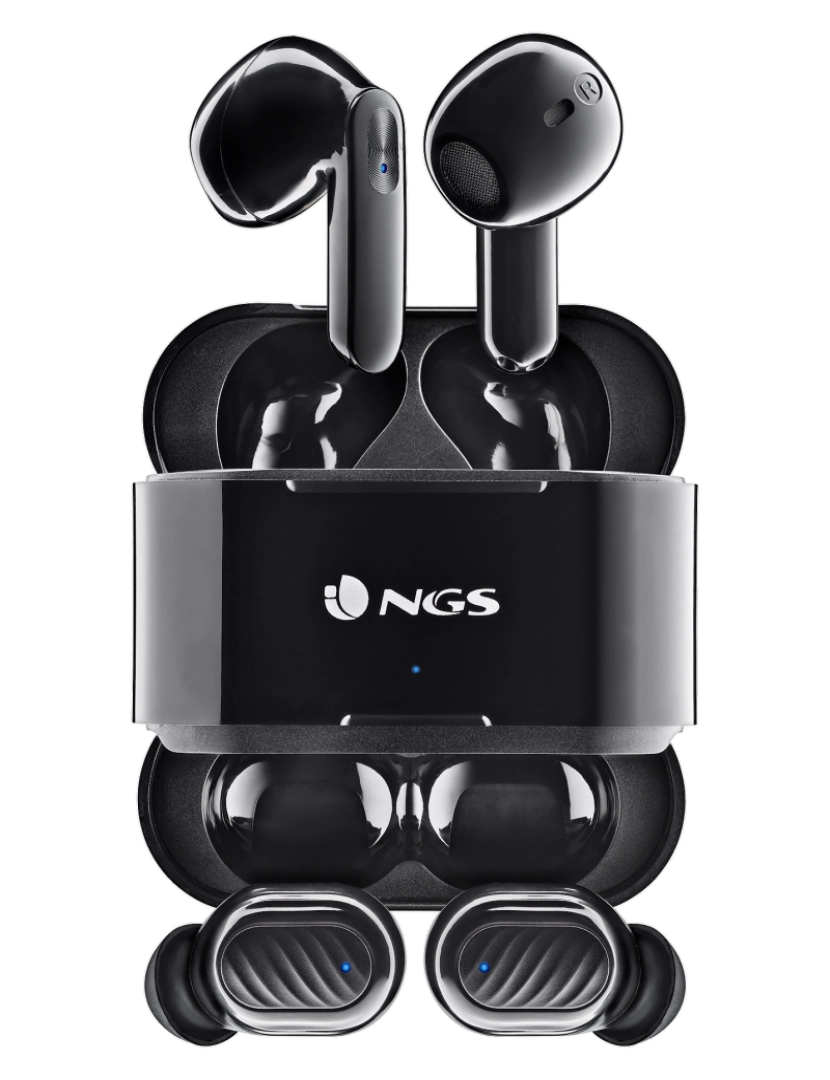NGS - NGS ARTICA DUO BLACK: 2 pares de auriculares sem fios compatíveis com a tecnologia TWS e BT.  30 horas de autonomia - Sensor de Touch. COR PRETA