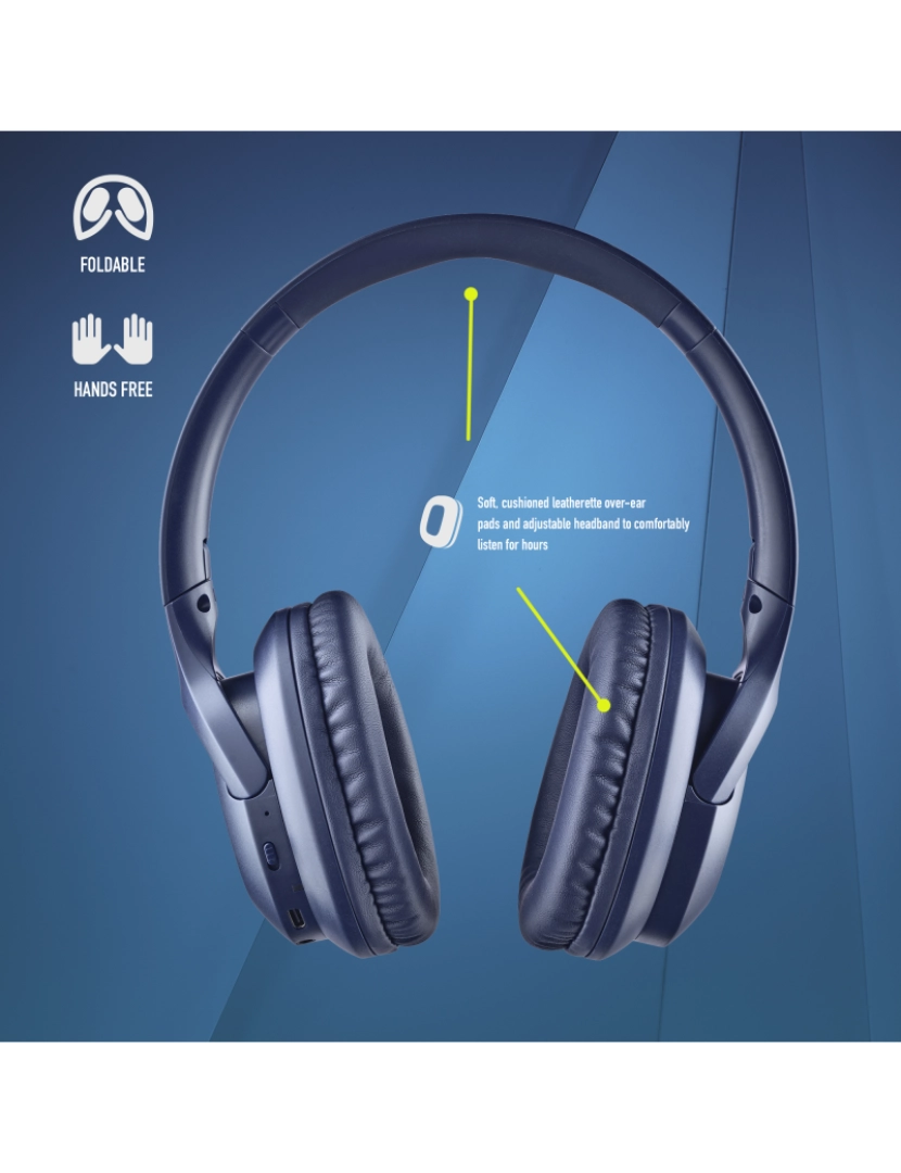 imagem de ARTICA GREED BLUE: Auscultadores supra-aural sem fios compatível com tecnologia Bluetooth 5.1-10hrs de autonomia. Microfone. Dobrável. Azul.6