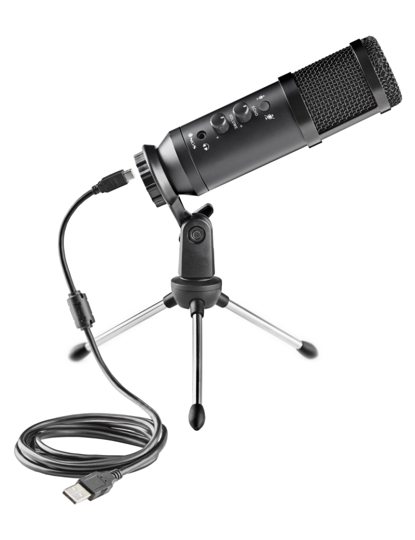 NGS - NGS GMICX-110: Microfone USB para jogo, streaming, podcast, dobragens e música acústica. Plug and Play.  Cancelamento de Ruído. Com cabo 1,8 m. Tripé