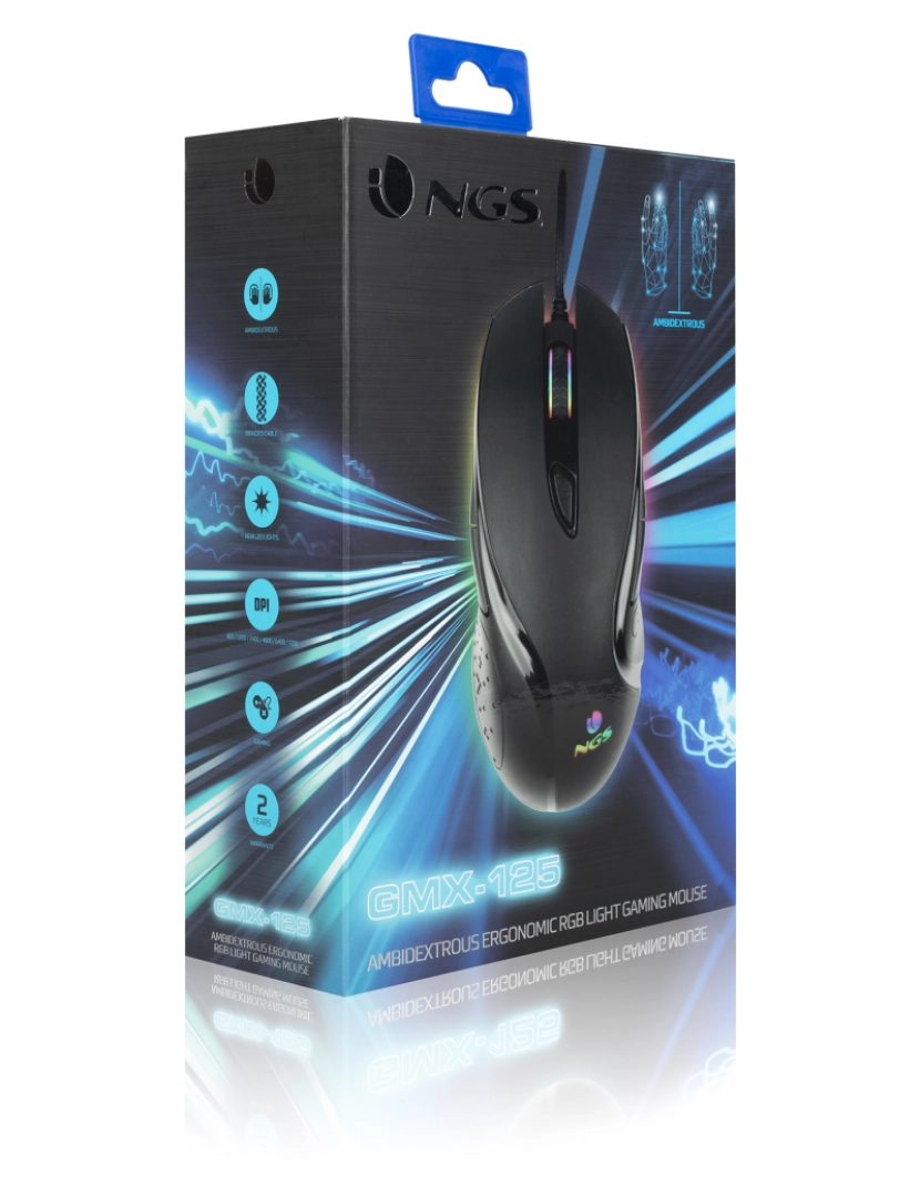 imagem de NGS GMX-125: Rato gaming, ergonómico e ambidiestro com retroiluminação RGB. Sensor ótico até 7200 DPI. Conector USB. Botões programáveis. Preto9