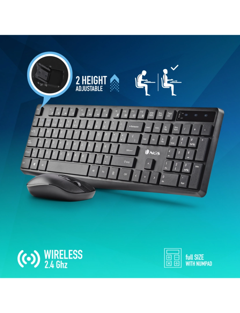 imagem de NGS Hype Kit PORTUGUESE: Pack de rato teclado multimodo sem fios. Multiconexão BT4. 0+BT4. 0+2.4G. DPI:800/1200/1600. 12 TECLAS MULTIMEDIA.4