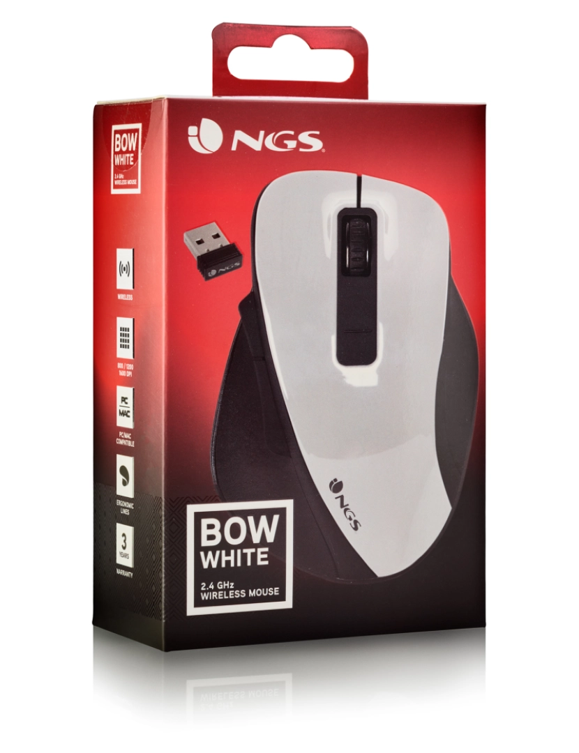 imagem de NGS WIRELESS MOUSE BOW WHITE RATO ÓTICO SEM FIOS 800/1200/1600 DPI-5 BOTÕES+SCROLL-NANO RECEPTOR6