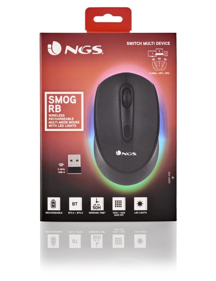 imagem de NGS SMOG-RB: Rato sem fios recarregável com tecnologia Bluetooth multidispositivo com luzes led.  Ambidestra. COR PRETO11