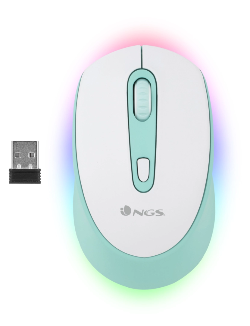 NGS - NGS SMOG MINT-RB: Rato sem fios recarregável com tecnologia Bluetooth multidispositivo com luzes led.  Ambidestra. COR BRANCA E MENTA