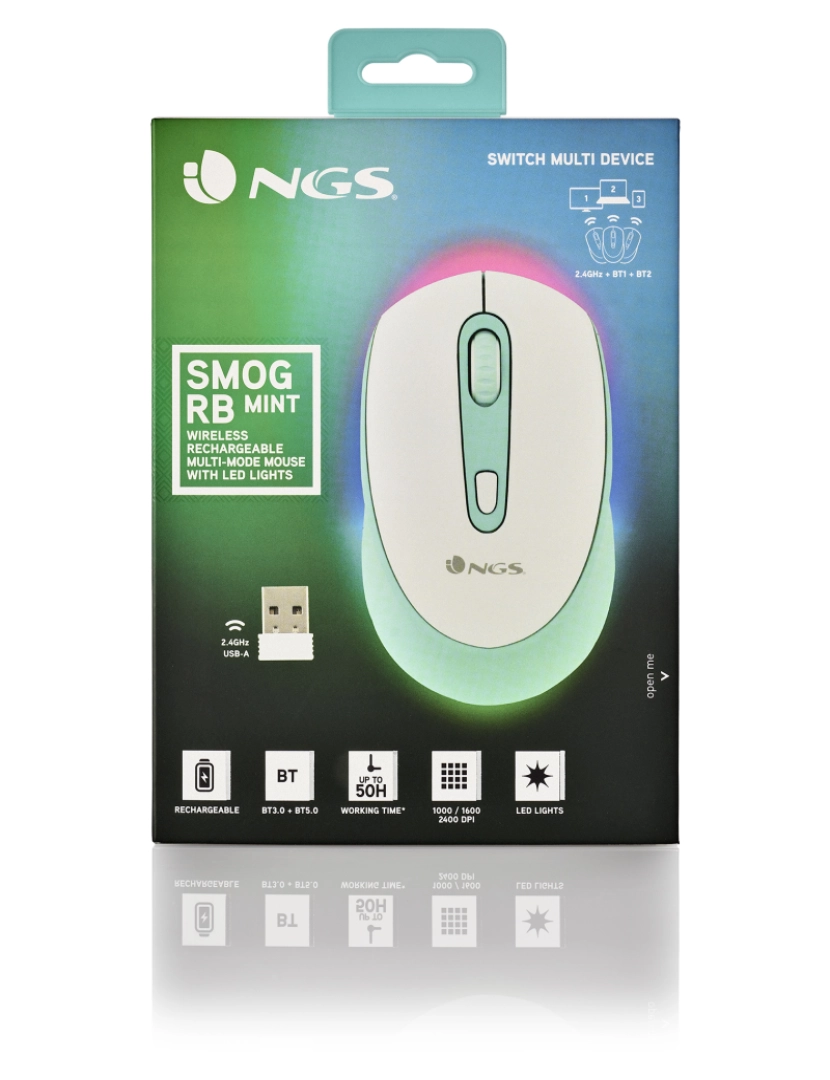 imagem de NGS SMOG MINT-RB: Rato sem fios recarregável com tecnologia Bluetooth multidispositivo com luzes led.  Ambidestra. COR BRANCA E MENTA11