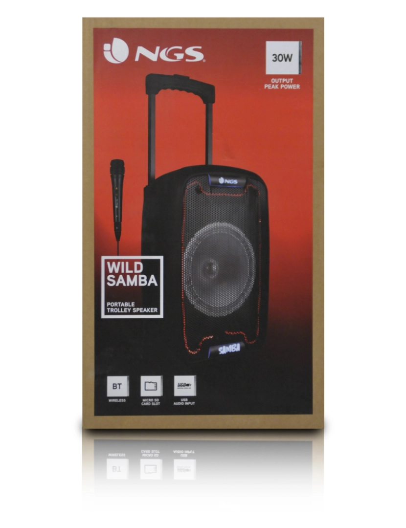 imagem de NGS WILD SAMBA: Coluna portátil 30W 8", compatível com a tecnologia Bluetooth e TWS-USB/SD/BT. 4 HRS BATERIA. rodas e o trolley.luzes LED. Microfono.11