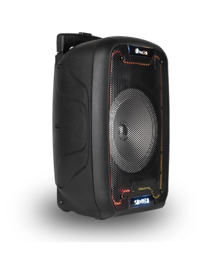 imagem de NGS WILD SAMBA: Coluna portátil 30W 8", compatível com a tecnologia Bluetooth e TWS-USB/SD/BT. 4 HRS BATERIA. rodas e o trolley.luzes LED. Microfono.5