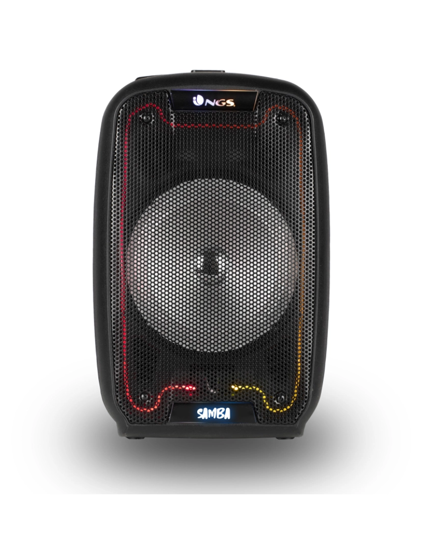 imagem de NGS WILD SAMBA: Coluna portátil 30W 8", compatível com a tecnologia Bluetooth e TWS-USB/SD/BT. 4 HRS BATERIA. rodas e o trolley.luzes LED. Microfono.7