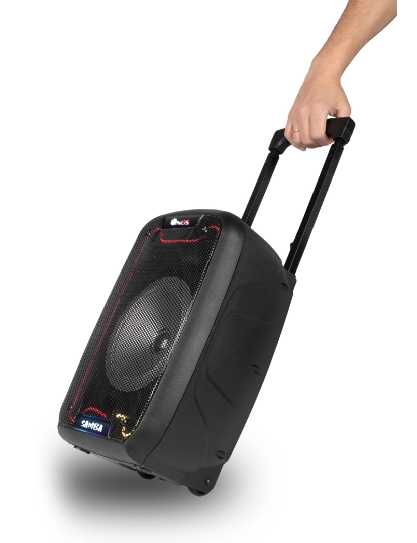 imagem de NGS WILD SAMBA: Coluna portátil 30W 8", compatível com a tecnologia Bluetooth e TWS-USB/SD/BT. 4 HRS BATERIA. rodas e o trolley.luzes LED. Microfono.9