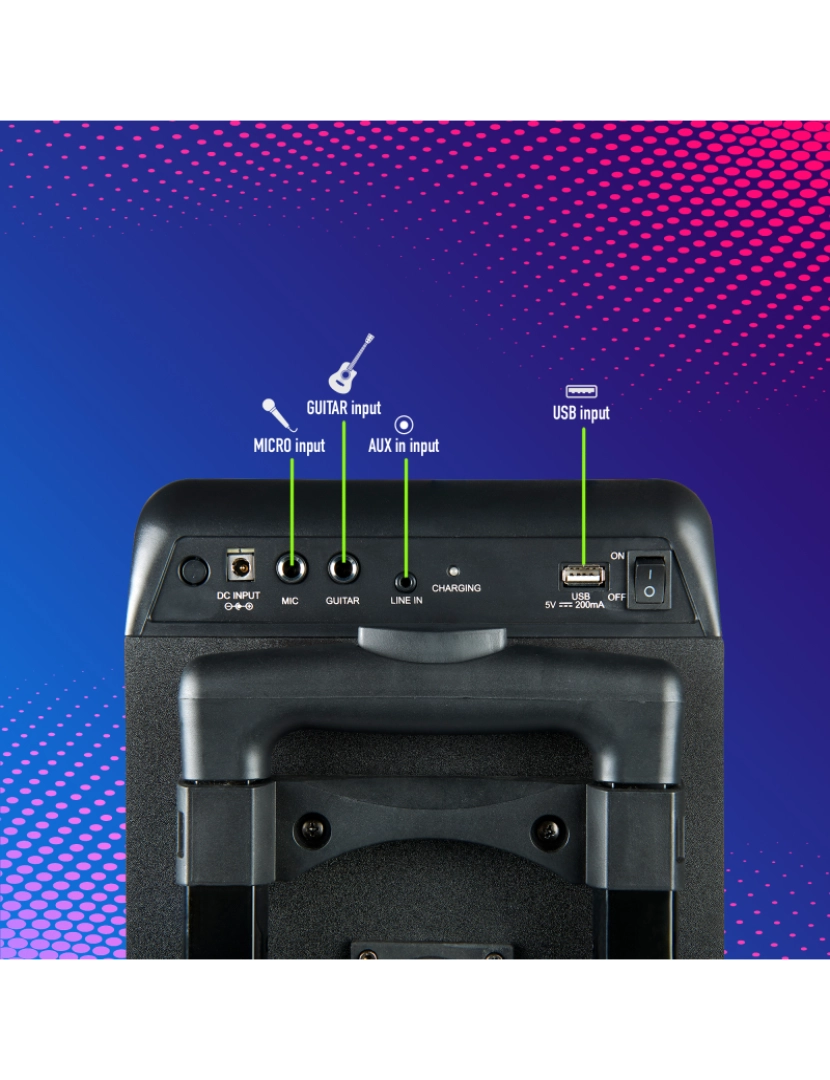 imagem de NGS Wild Rave 2: Altifalante portátil compatível com tecnologia Bluetooth-TWS-300W USB-AUX IN. 10 hrs autonomia. luzes LED. microfono6