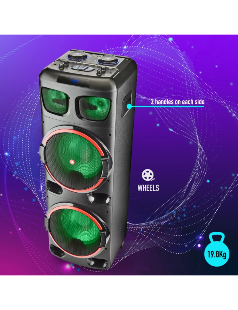 imagem de ALTIFALANTE  NGS WILD DUB 2 800W DUPLO SUBWOOFER 12" compatível com a tecnologia Bluetooth e TWS/ USB/MICROSD/AUX IN. Comando. Luzes LED.8