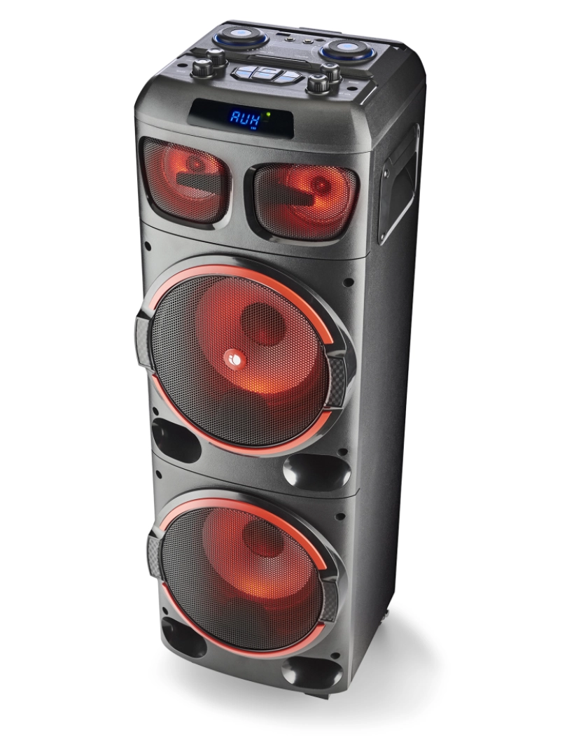 imagem de NGS WILD DUB 1: 300W 2x8” woofer altifalante portátil  compatível com a tecnologia Bluetooth e TWS, USB/ MicroSD/ 7hrs autonomia. luzes RGB. Rodas.7