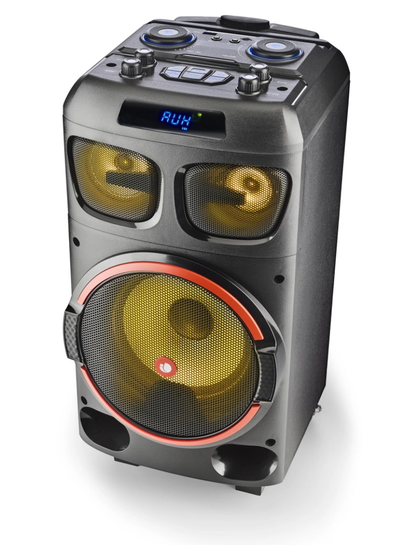 imagem de NGS Wild Dub Zero coluna portátil 120W 8" WOOFER compatível com tecnologia Bluetooth e TWS -USB/SD/BT. 7h BATERIA. Luzes LED, rodas, pega telescópica.9