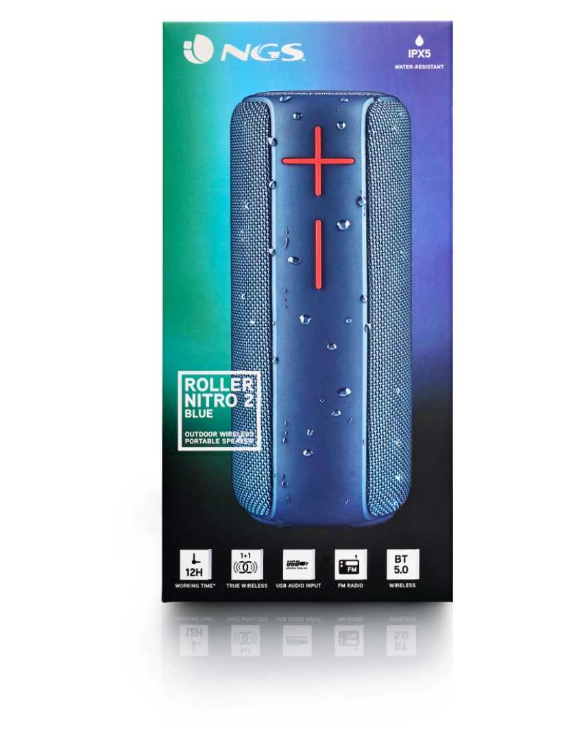 imagem de NGS ROLLER NITRO 2 BLUE: Coluna sem fios resistente a salpicos (IPX5) compatível com tecnologia Bluetooth e TWS- USB/TF/AUX IN. 20W. Cor azul.8