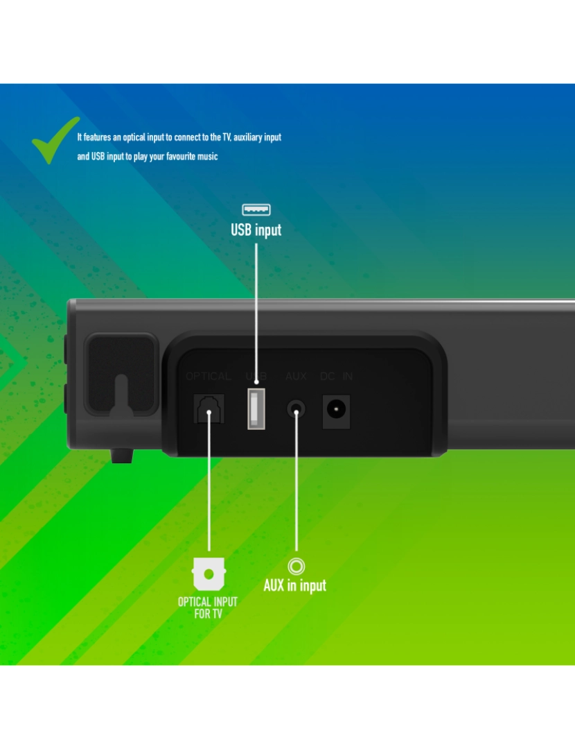 imagem de NGS SUBWAY: 40W Barra de som compatível com tecnologia Bluetooth. ENTRADA: OPTICAL/USB/AUX IN. CONTROLO REMOTO. COR PRETA.6