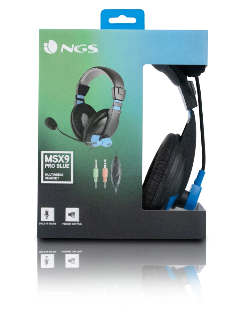 imagem de NGS MSX9 PRO BLUE: Auscultadores circum-auriculares com controle de volume, banda de cabeça acolchoada, microfone e entrada 3,5mm4