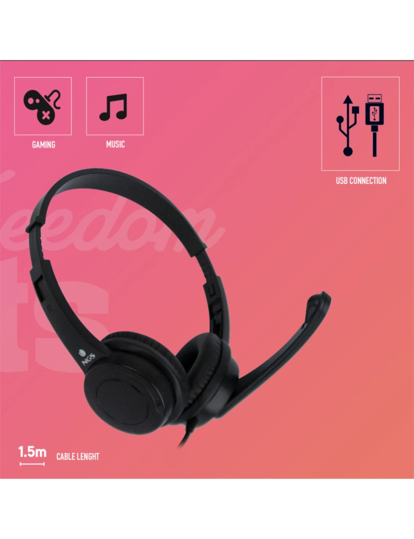 imagem de NGS Vox505 USB auriculares estéreo com um microfone regulável - JACK 3,5mm -almofadas acolchoadas - peso reduzido -fio de 1,8 metros. Cor preta4