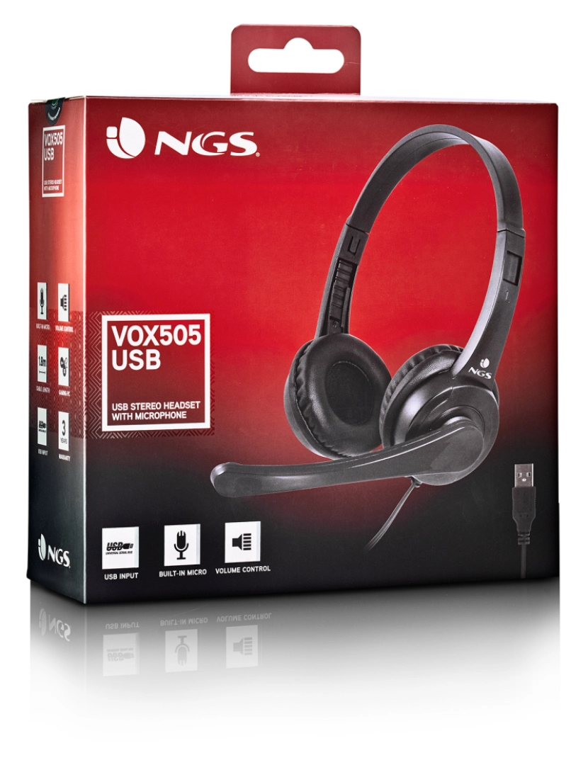 imagem de NGS Vox505 USB auriculares estéreo com um microfone regulável - JACK 3,5mm -almofadas acolchoadas - peso reduzido -fio de 1,8 metros. Cor preta9