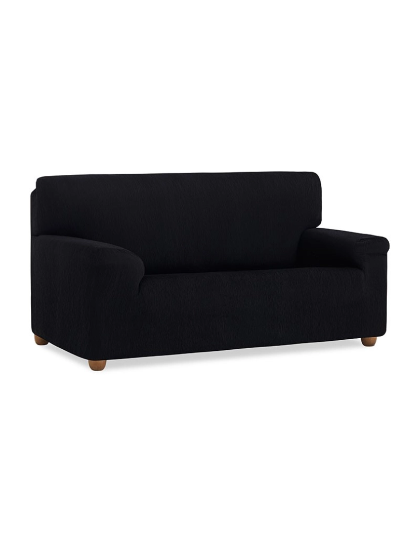 Maxifundas - Capa de sofá elástica Vega, PRETO. Capa ajustável para sofá de 3 lugares em tecido elástico.