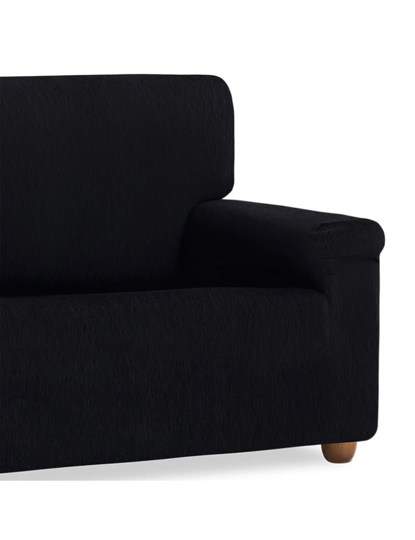 imagem de Capa de sofá elástica Vega, PRETO. Capa ajustável para sofá de 3 lugares em tecido elástico.2