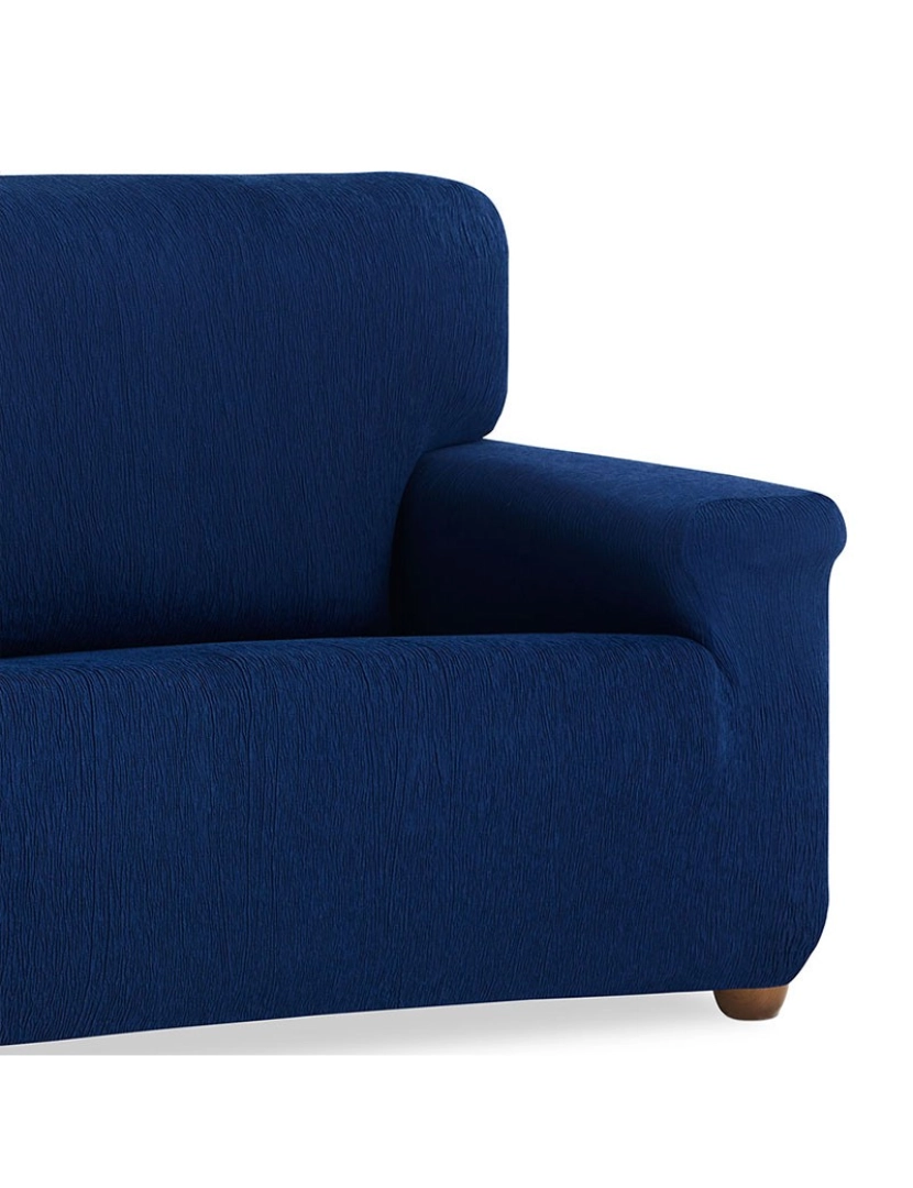 imagem de Capa de sofá elástica Vega, AZUL. Capa ajustável para sofá de 4 lugares em tecido elástico.2
