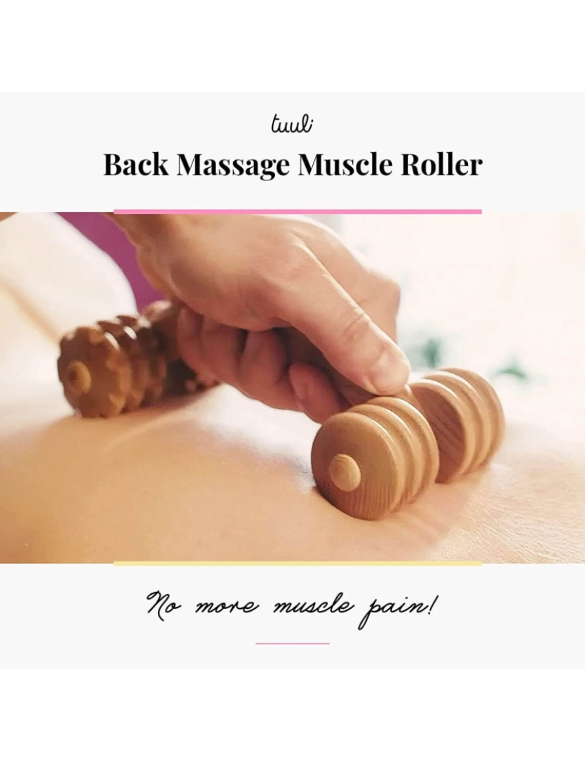 imagem de Massageador de mão de madeira de Tuuli para o ombro nas costas Rolos de massagem Corpo 18 X 7 X 6 Cm5