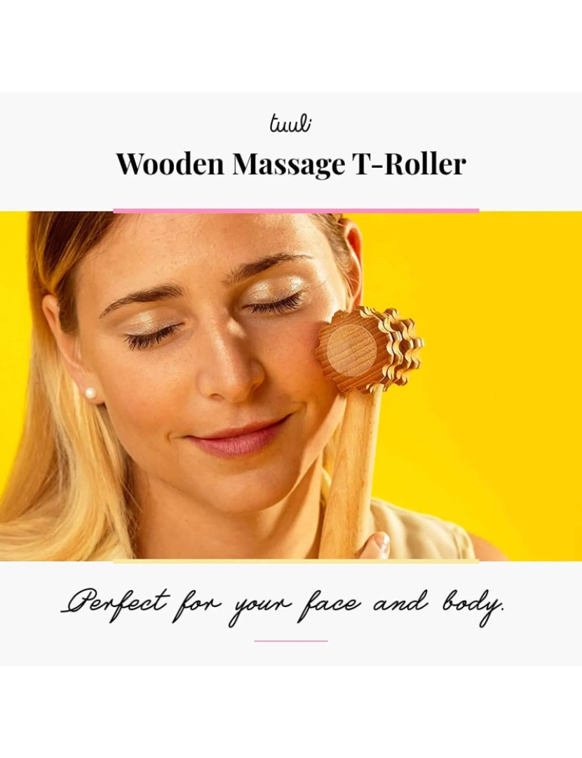 imagem de Tuuli Massagem de madeira Roller Tool Massagem T-Roller Face pescoço braços de volta corpo5