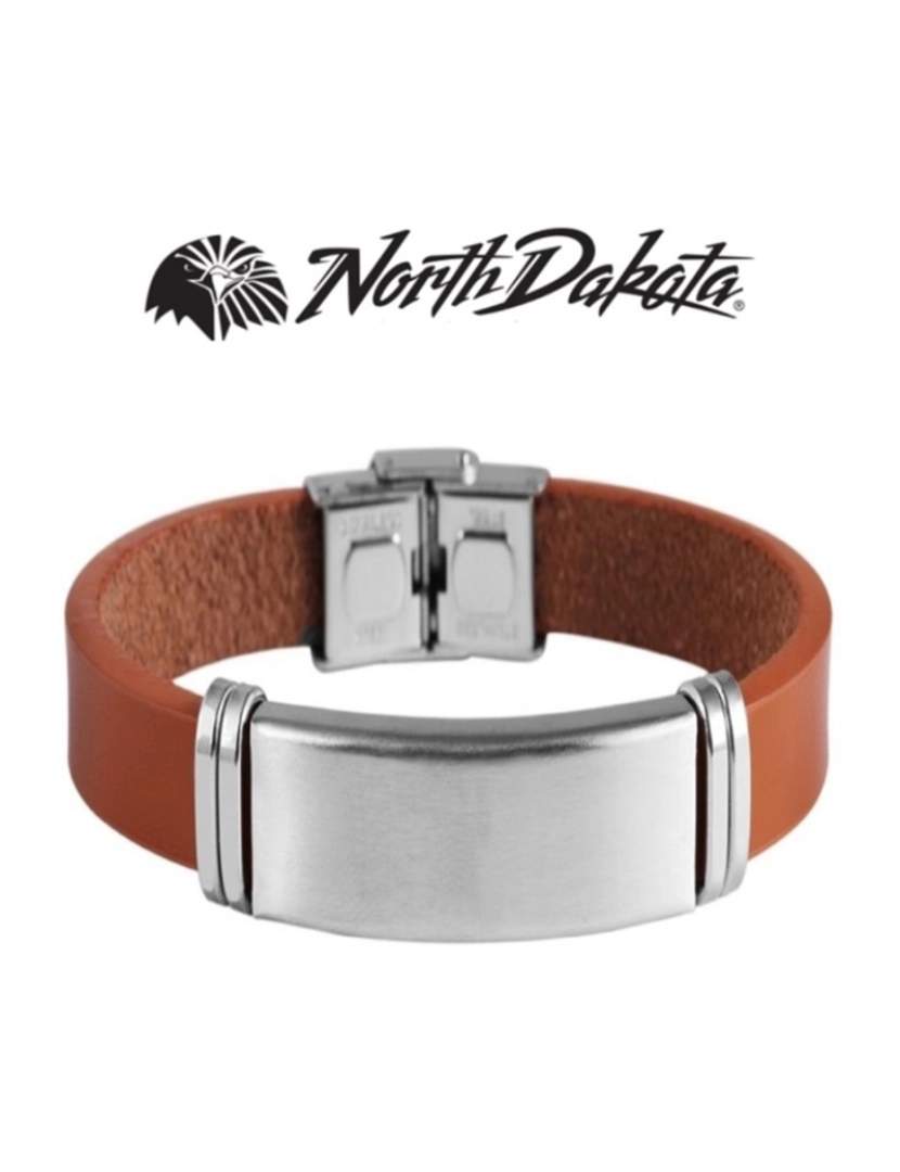 North Dakota - Pulseira de Couro Genuíno Castanho NorthDakota Fecho em Metal