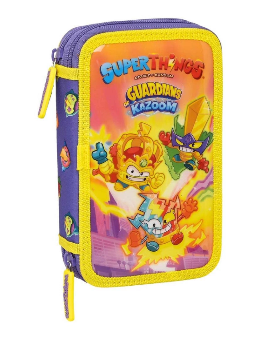 Superzings - Estojo duplo SuperThings Guardians of Kazoom Amarelo Roxo (28 peças)