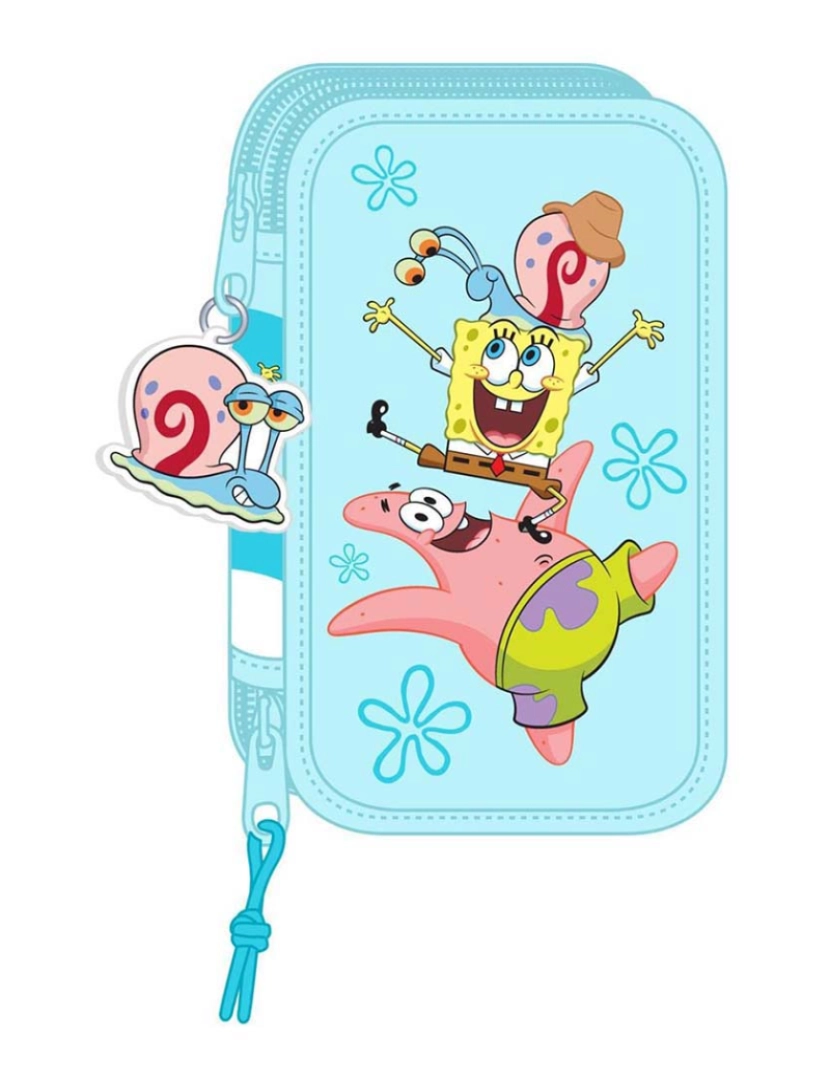 Estojo L pis Duplo Spongebob Stay Positive Azul Branco Bob