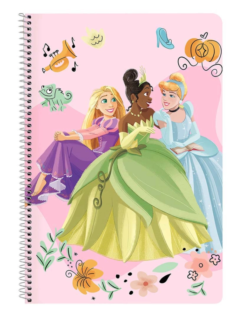 Princesas - Caderno Disney Princesa Mágico Bege Rosa A4 80 Folhas