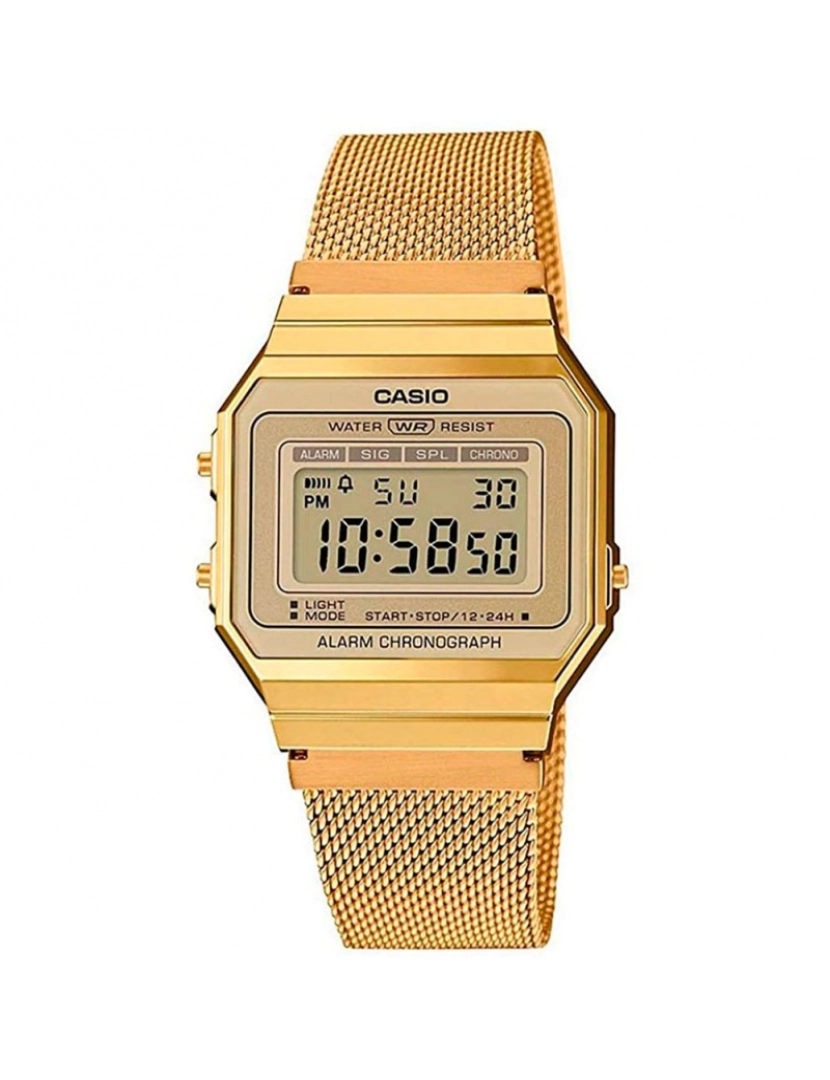 Reloj Casio vintage digital con caja dorada y brazalete rosa