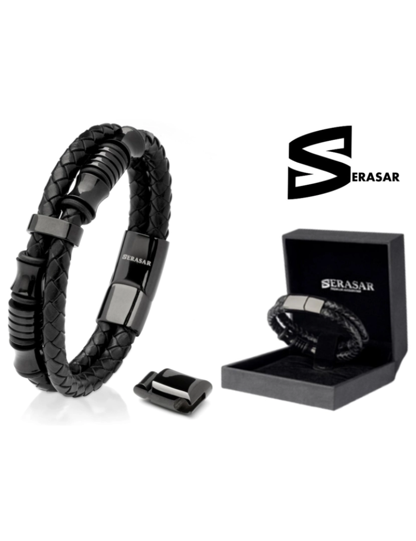 Serasar - Serasar  Pulseira Premium de Couro Spirit Preto 23cm