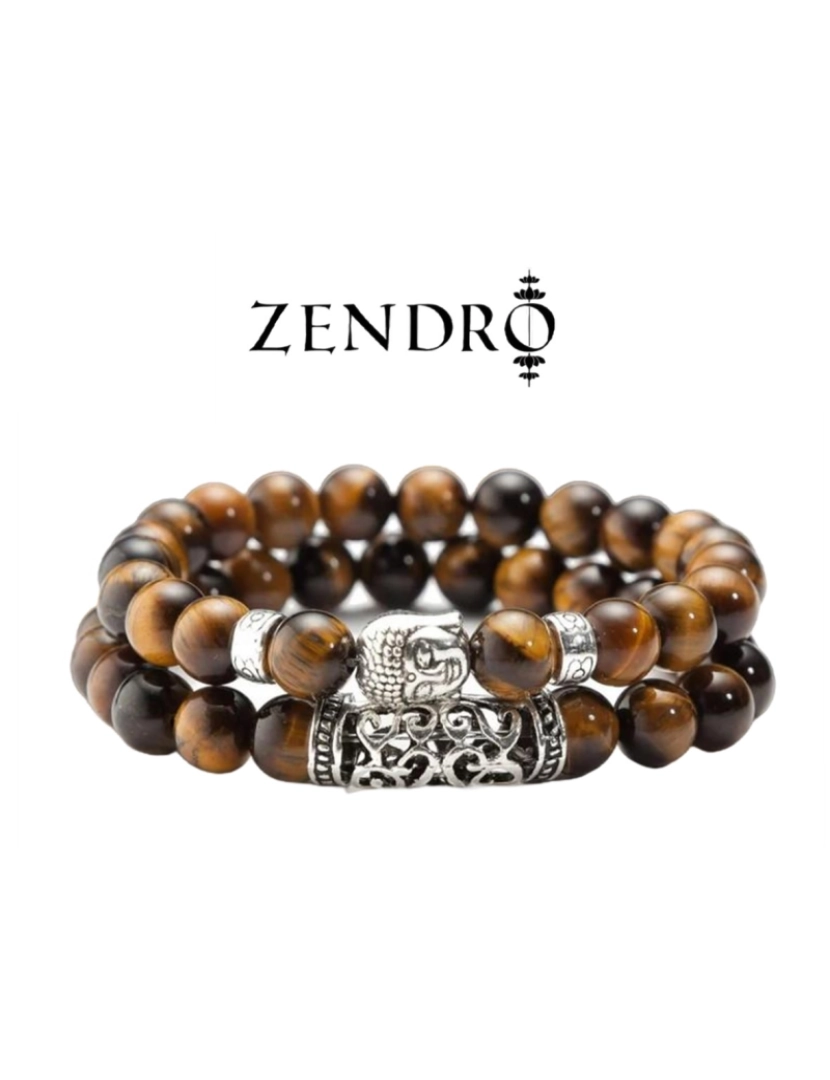 imagem de Zendro Conjunto de 2 Pulseiras Olho de Tigre de Buda 16 a 20cm1