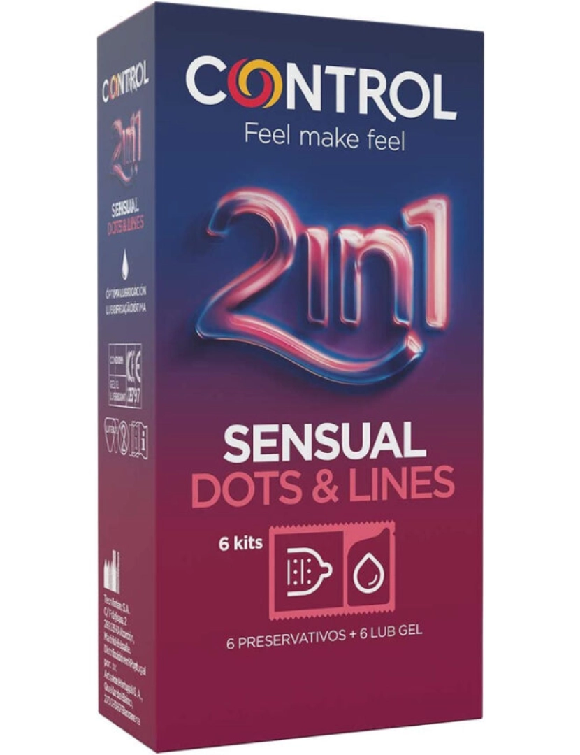 Control Condoms - Control 2 In 1 Dots & Lines + Lubricant 6 Units