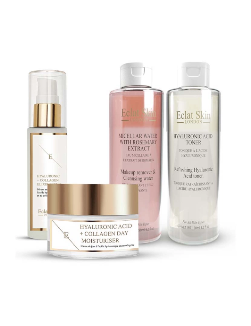 Eclat Skin London - Água Micelar com Extrato de Alecrim 150ml + Ácido Hialurônico & Colágeno Creme de Dia 50ml + Tônico Refrescante Ácido Hialurônico 150ml + Sérum Ácido Hialurônico & Colágeno - 60ml