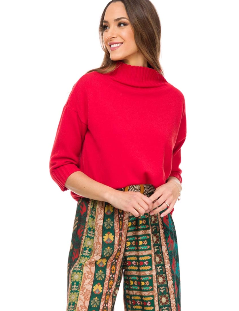 Tantra - Camisola de malha com gola perkins e mangas francesas Vermelho