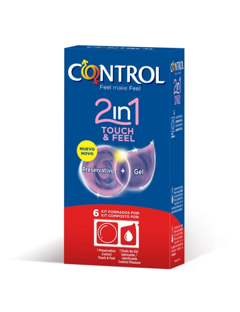 imagem de Kit Preservativos + Lubrificante Control 2 em 1 Touch & Feel (6 Un)1