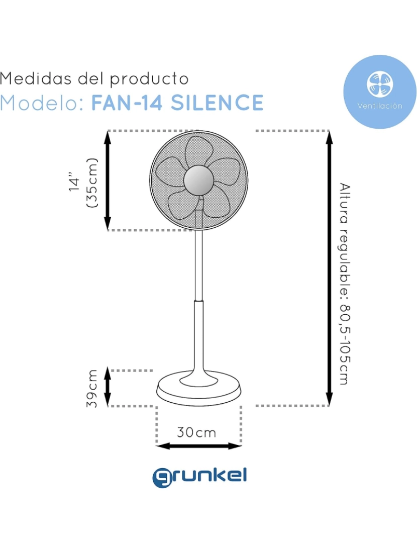 imagem de Grunkel - Ventilador de pé ultra silencioso com controle remoto e timer de até 7,5 horas - FAN-14 SILENCE - 4 velocidades, 3 modos e oscilação horizontal - 28W - Branco5